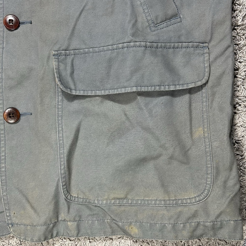 LL Bean Jacket Mens XL Green Canvas Barn Chore Coat Corduroy Cuffs Lined Faded - Picture 10 of 13